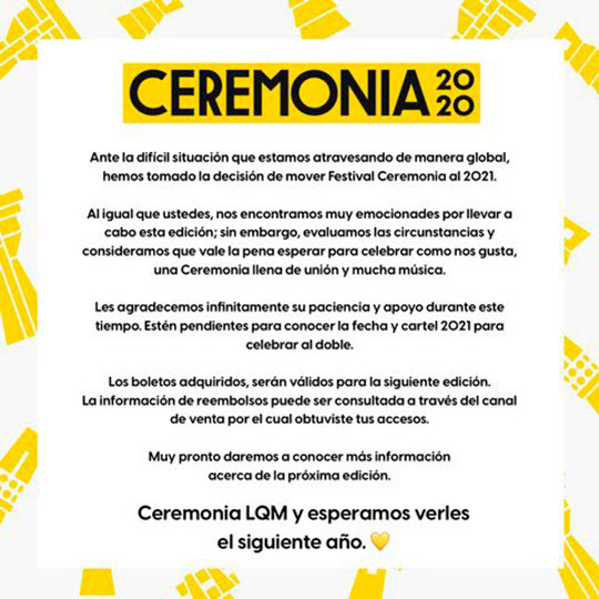 ceremonia 2020 cancelado