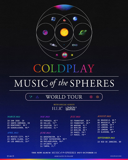 music spheres coldplay tour