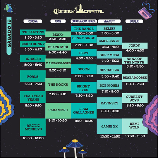 corona capital horarios sabado 2022