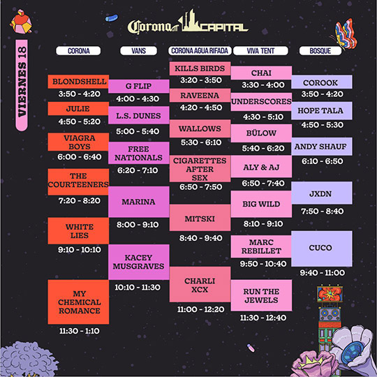 corona capital horarios viernes 2022